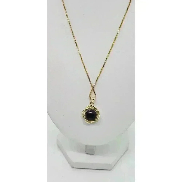 Large Black Pearl Necklace 18K Gold GP Genuine Pendant CZ Accent Box Chain - Picture 3 of 10